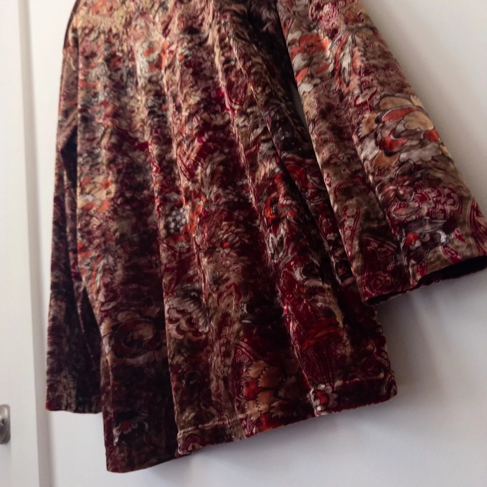 Vintage 90s Velvet Floral Top Womens L Dark Red Gold Paisley Witchy Romantic - Picture 7 of 11